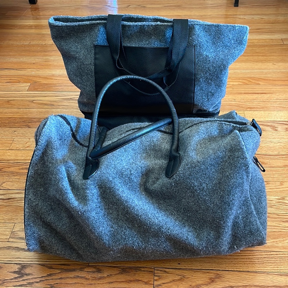 DSW grey weekender overnight bag matching set tote